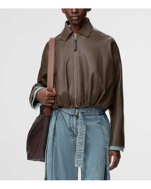 Loewe Brown Calfskin Draped Bomber Jacket