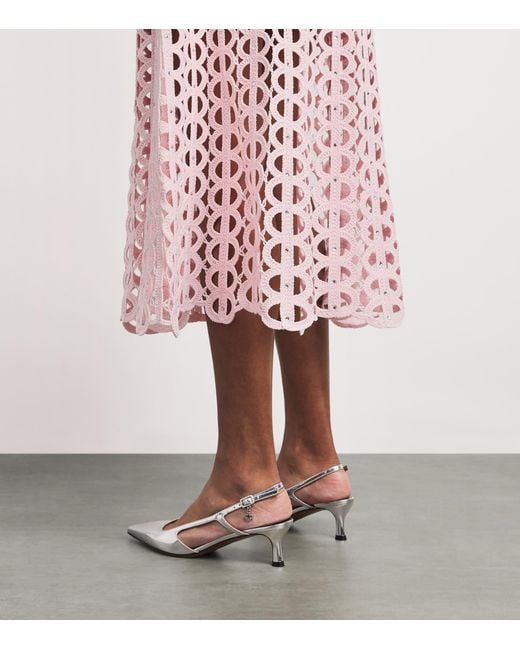 Maje Pink Embellished Crochet Midi Dress