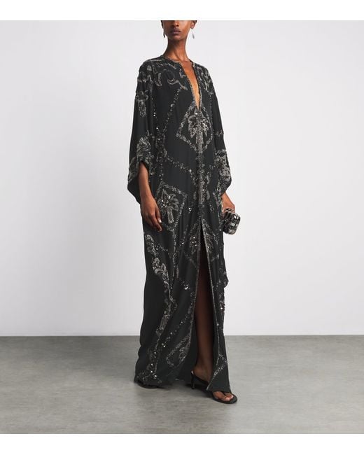 Johanna Ortiz Black Silk Mystical Gaucho Cape Dress