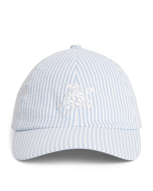 Vilebrequin White Seersucker Stripe Turtle Baseball Cap for men