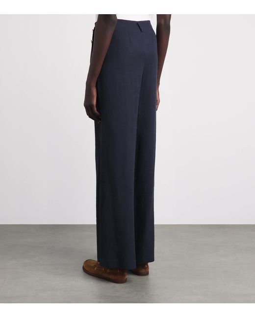 Maje Blue Linen-Blend Wide-Leg Trousers