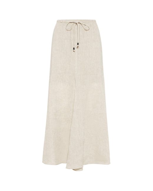 Brunello Cucinelli White Linen Drawstring Maxi Skirt