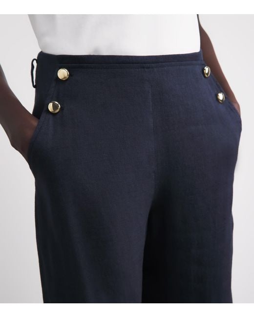 Maje Blue Linen-Blend Wide-Leg Trousers
