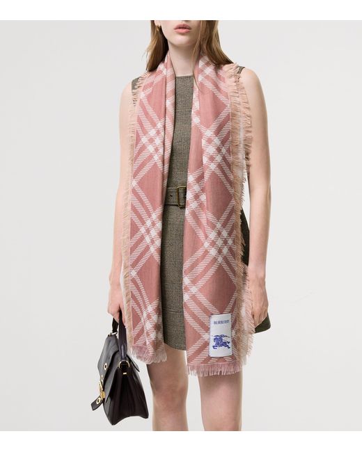 Burberry Pink Wool-Silk Gradient Check Scarf