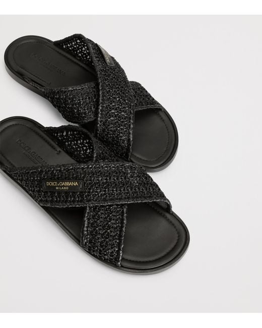 Dolce & Gabbana Black Woven Slides for men