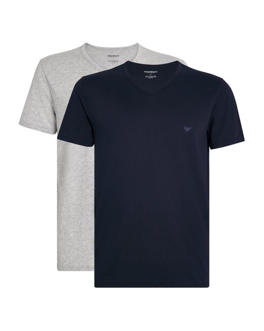 Emporio Armani Blue Pure Cotton V-Neck T-Shirts for men