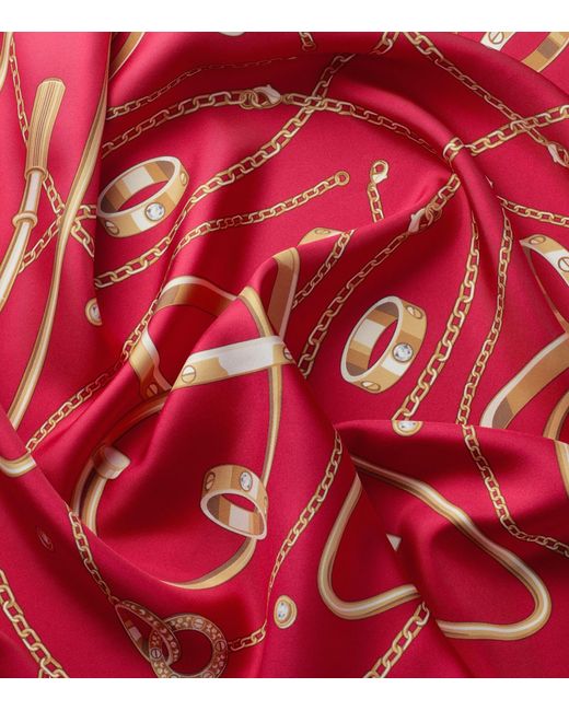 Cartier Red Silk Precious Mundanity Printed Scarf