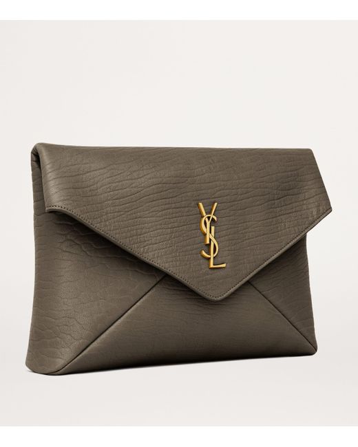 Saint Laurent Brown Leather Cassandre Envelope Pouch