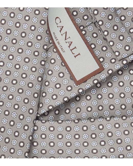 Canali White Silk Medallion Print Tie for men