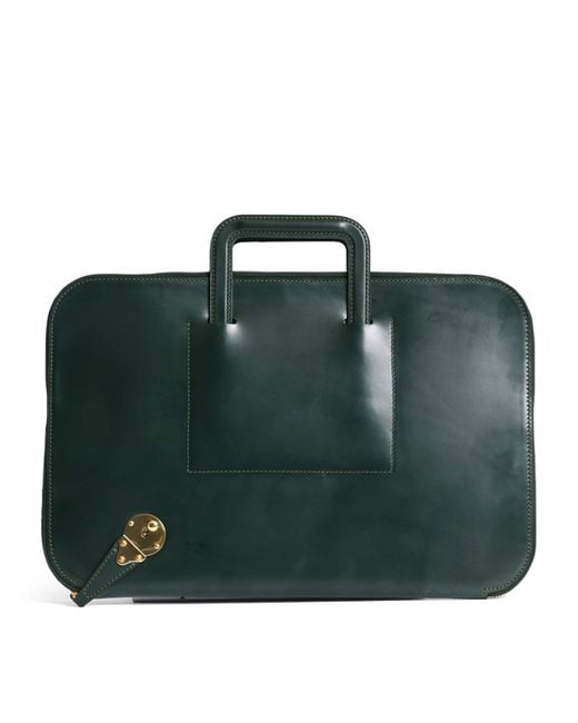Swaine Green Leather Salisbury Briefcase for men