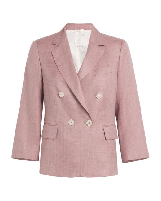 Eleventy Pink Wool-Silk-Linen Double-Breasted Blazer