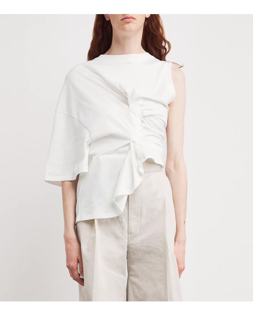 A.W.A.K.E. MODE White Organic Cotton Asymmetric Knot Top