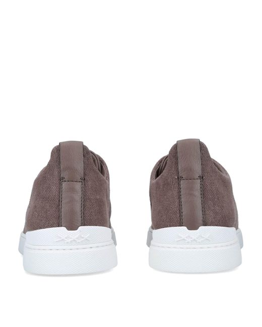 Zegna Brown Canvas Triple Stitch Sneakers for men