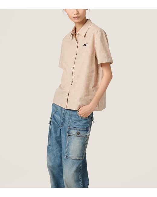 Miu Miu Natural Cotton Poplin Check Oversized Shirt