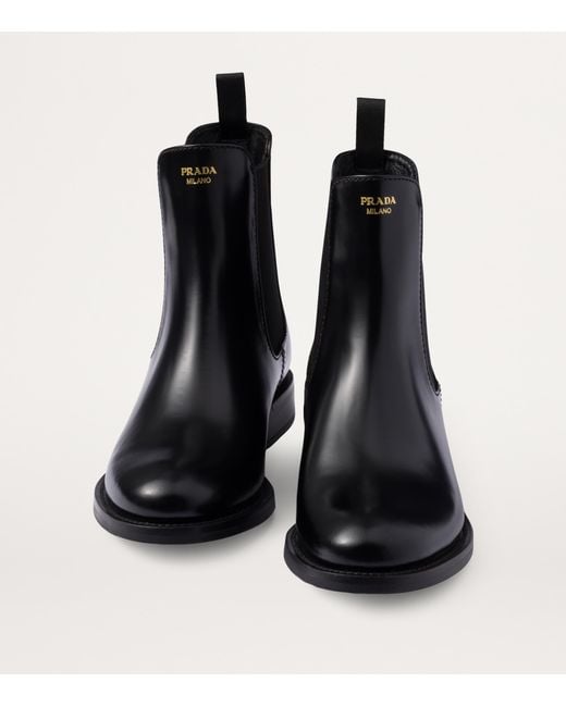 Prada Black Brushed Leather Ankle Boots