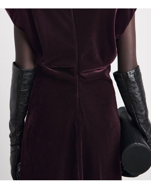 Agnona Purple Velvet Gathered Midi Dress