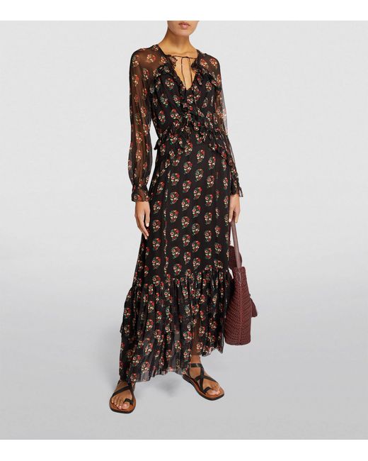 Doen Brown Silk Floral Maxi Dress