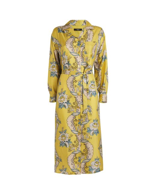 Weekend by Maxmara Yellow Silk Floral Shirt Dress
