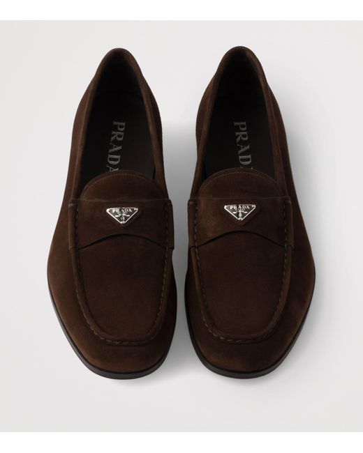 Prada Brown Suede Triangle Loafers for men