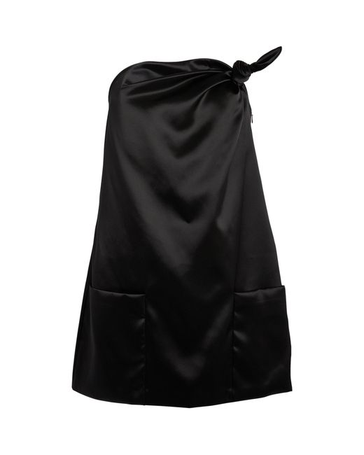 Louisa Ballou Black Satin Knot-detail Mini Dress
