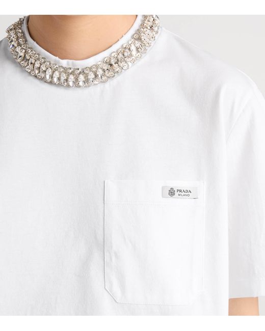 Prada White Cotton Embellished T-Shirt