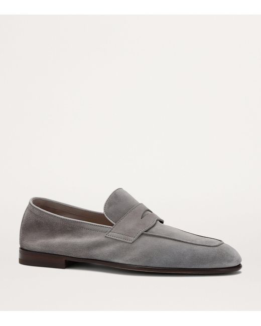 Brunello Cucinelli Gray Suede Loafers for men
