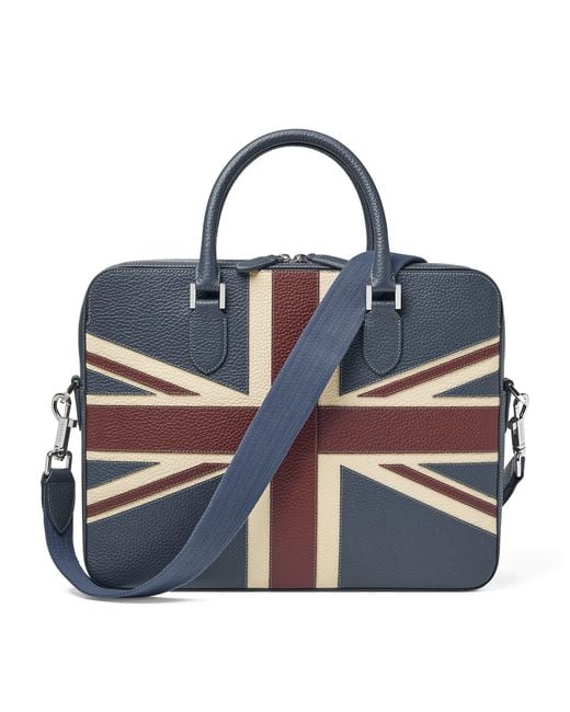 Aspinal Blue Leather Union Jack Briefcase for men