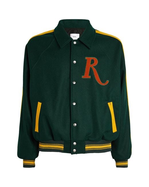 Rhude Green Wool-blend Varsity Bomber Jacket for men