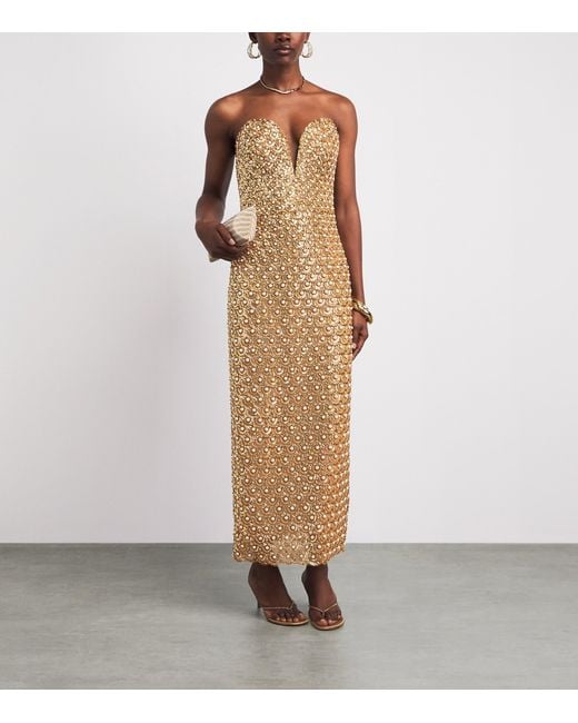 Carolina Herrera Natural Embellished V-Neck Gown