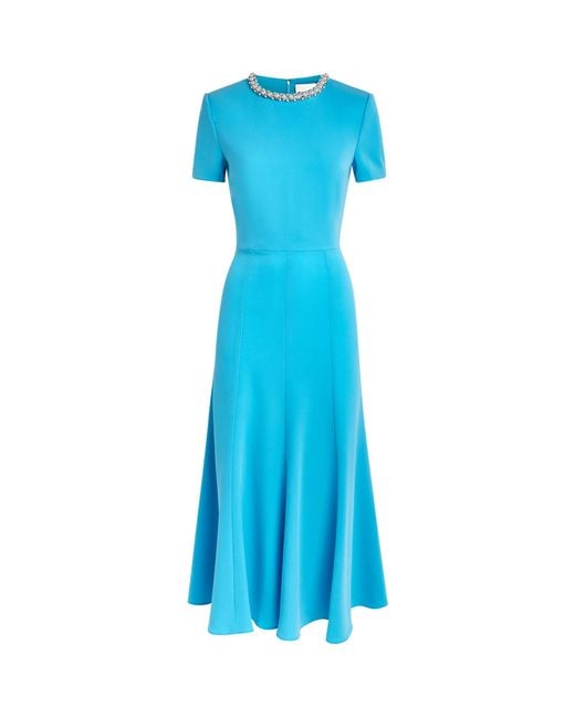 Roland Mouret Blue Pearl-Neck Midi Dress