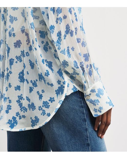 Victoria Beckham Blue Silk Floral Shirt