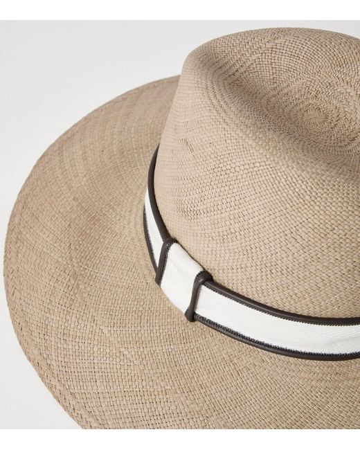Brunello Cucinelli White Straw Embellished Fedora Hat