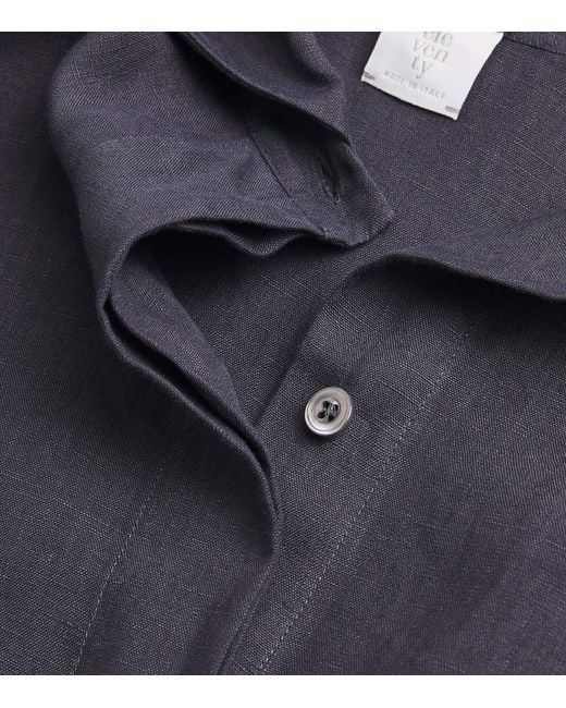 Eleventy Blue Linen Longline Shirt