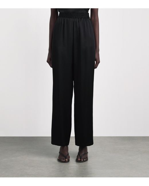 Eleventy Black Silk Wide-Leg Trousers