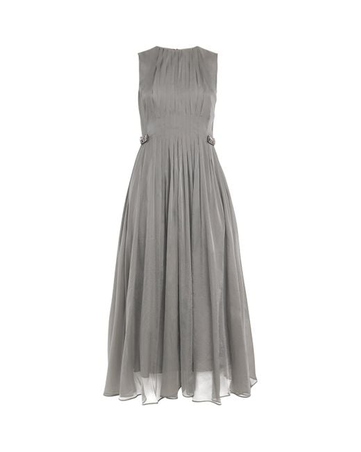 Max Mara Gray Silk-Blend Organza Midi Dress