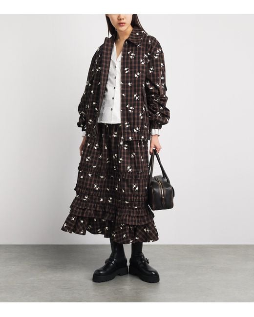 Ganni Black Organic Cotton Printed Midi Skirt