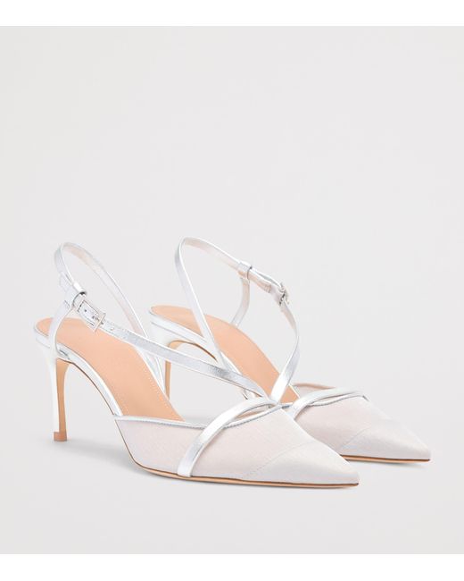 Malone Souliers White Organza Valeria Slingback Pumps 70