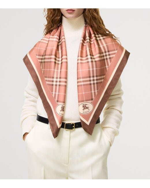 Burberry Pink Silk Knight Stamp Scarf