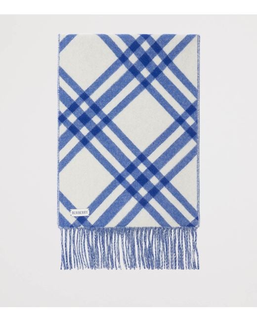 Burberry Blue Cashmere Check Scarf