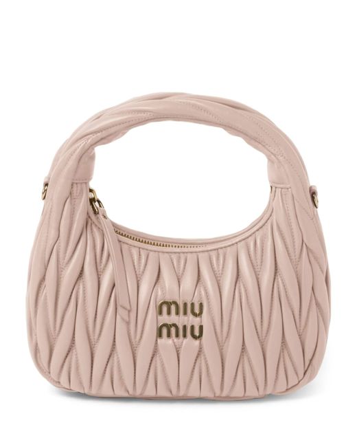 Miu Miu Pink Small Matelassé Leather Wander Top-Handle Bag