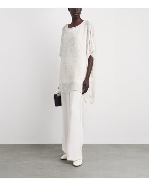 Eskandar White Velvet Floral Kaftan Blouse