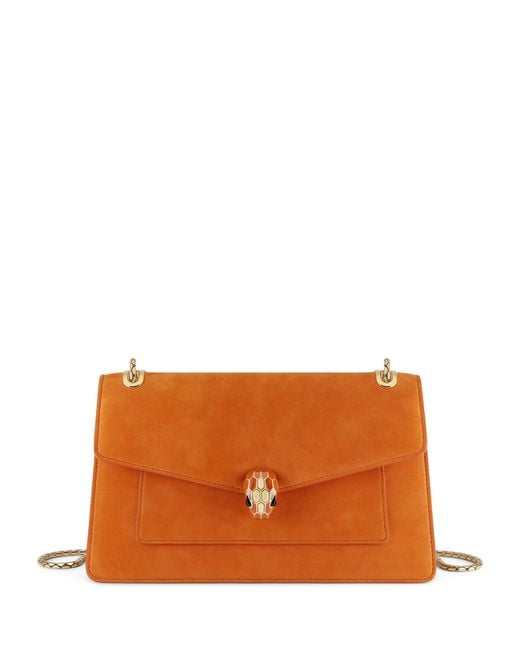 BVLGARI Orange Suede Serpenti Forever Top-Handle Bag