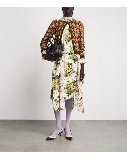 Acne Metallic Silk Floral Tie-Neck Midi Dress