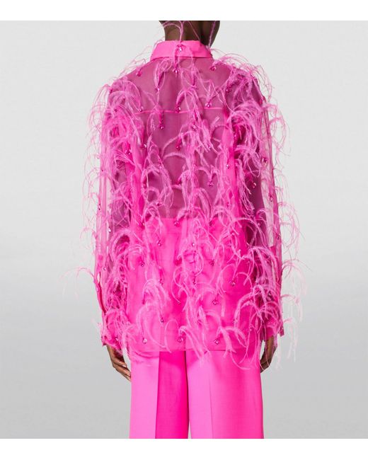 Valentino Garavani Pink Silk Feather-trim Shirt