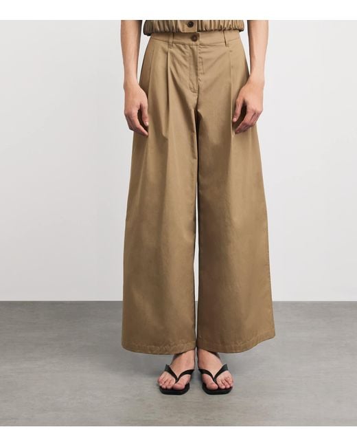 Lafayette 148 New York Natural Cotton Plated Wide-Leg Trousers