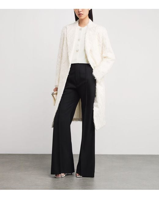 Maje White Wool Rib-Knit Bow Cardigan
