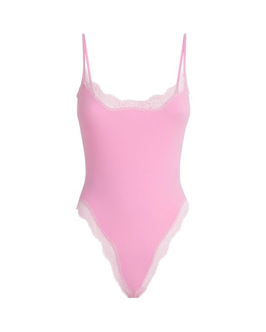 Skims Pink Lace-Trim Fits Everybody Bodysuit