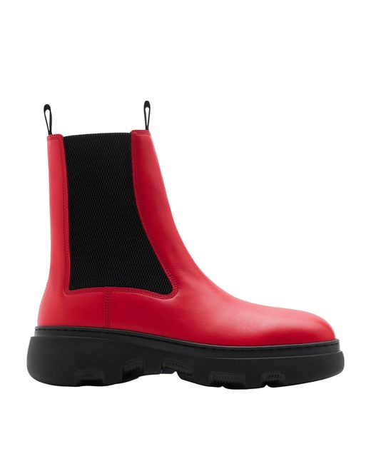 Burberry Red Leather Creeper Chelsea Boots