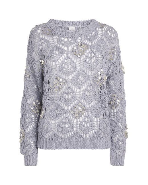 Eleventy Gray Linen Sequin-Embellished Sweater