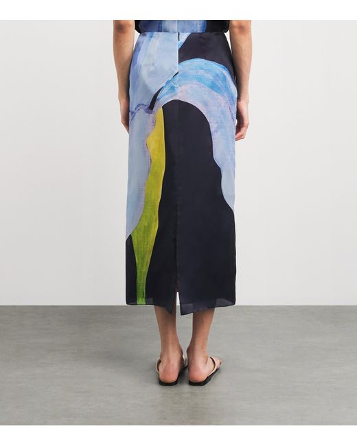 Lafayette 148 New York Blue Silk Iris Print Midi Skirt